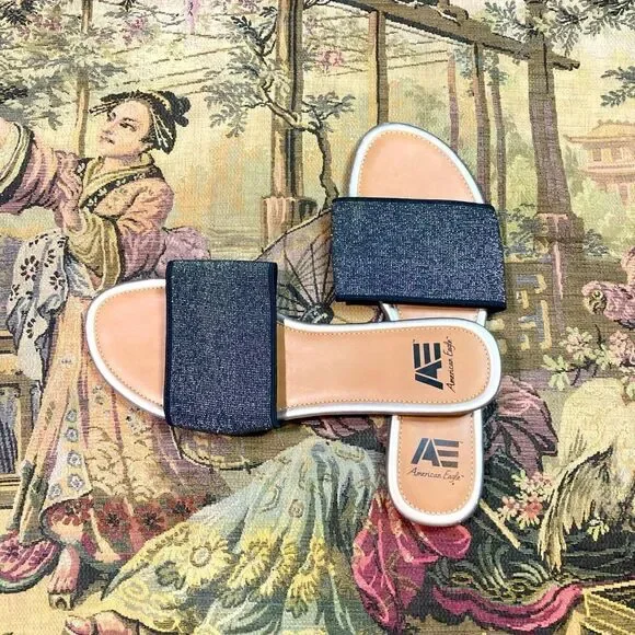 Black and Silver Stretchy American Eagle Sandals - Picture 2 of 13